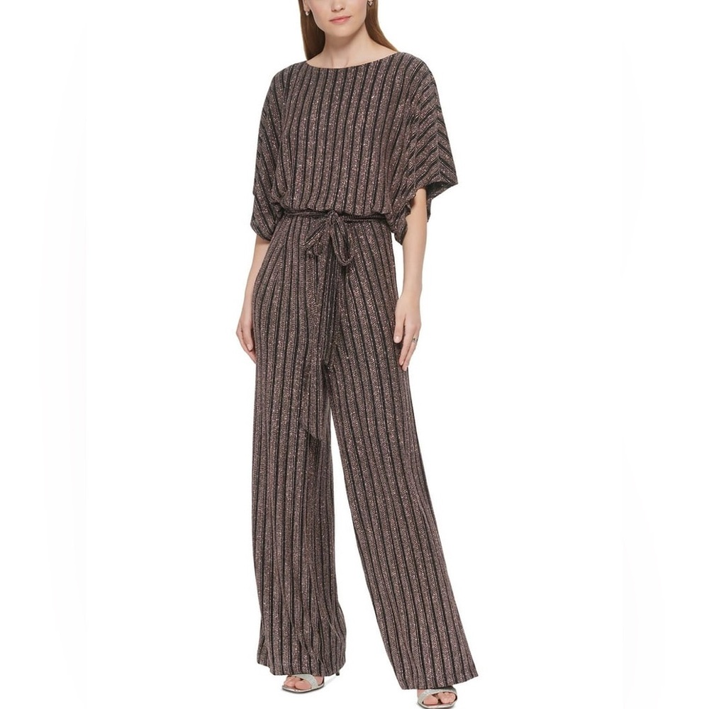 Jessica Howard Black and Gold Striped Jumpsuit